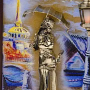 На память: Картина «Девушка с зонтом. Набережная. Мост» на ониксе с подсветкой — фотография 5