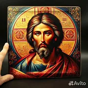 Икона "Христос Вседержитель" дерево, ручная работа — оригинальный подарок — фотография 1