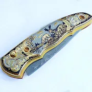 Дамасский складной нож «Олени» — необычный подарок — фотография 2