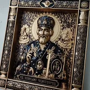Резная Икона из дерева. Святой Николай Чудотворец — оригинальный подарок — фотография 6