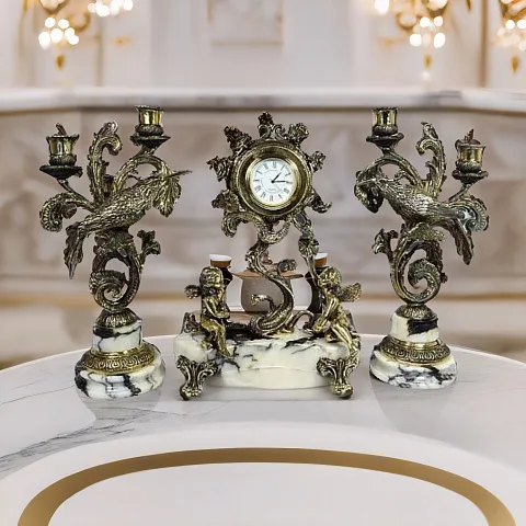 Каминные часы «Колибри» из мрамора с канделябрами в подарок