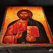 На память: Икона "Христос Вседержитель" дерево, ручная работа — фотография 3
